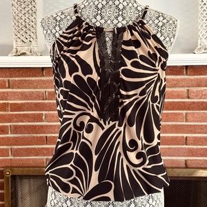 INC. Black & Beige Patterned Halter Top